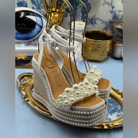 🆕 GIANNI BINI 🧿 NWOB Savanna Pearl Ornamented Platform Wedge Sandals, Sz 6.5 - Picture 14 of 16